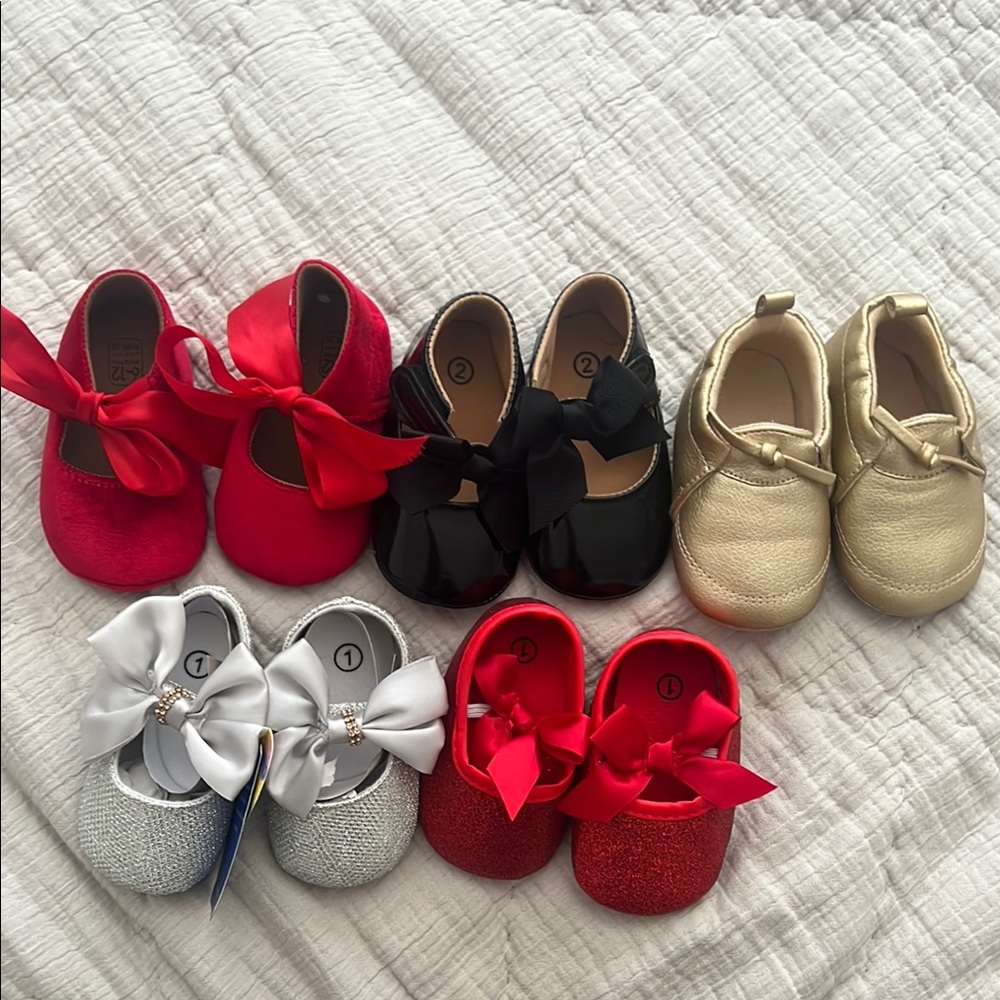 Elegant Baby Shoes Set - Red, Black, Gold, Silver